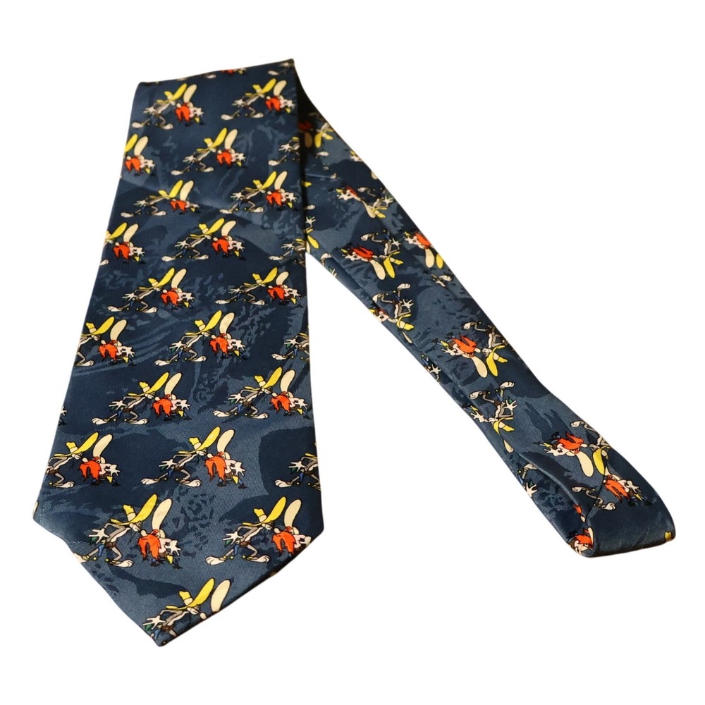 Looney Tunes Vintage 90s Bugs Bunny Yosemite Sam Tie Mens Blue Cartoon Animation